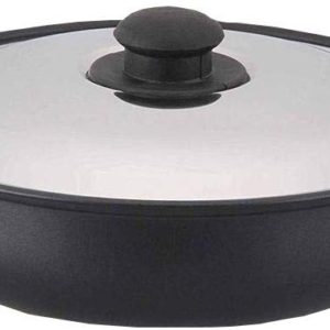 FIDI Steel Non-Stick/kadhai with Lid (Standard Size, Black)