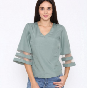 Ombuzz Fashion Plain Designer Crepe Bell Sleeve Top for Girls/Women (S,M,L,XL)