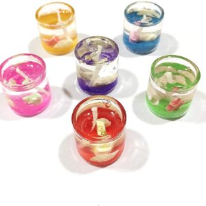 FIDI Smokeless Jelly Tealight Medium Candles Fragrance Decorated Glass with Ocean Seashell Filled with for Diwali, Party, Festivals, Pack of 6