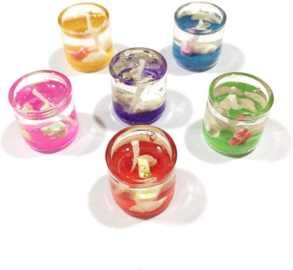 FIDI Smokeless Jelly Tealight Medium Candles Fragrance Decorated Glass with Ocean Seashell Filled with for Diwali, Party, Festivals, Pack of 6