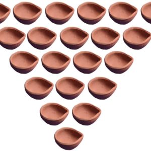 Ombuzz Clay(Mitti) Diya for Set of 21 PCS with 1 Packet Batti