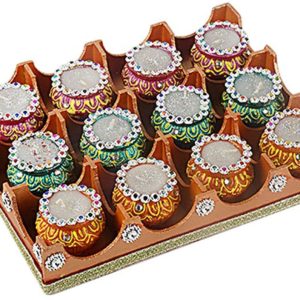 Ombuzz Ascension Matka Kalash Diya Candle Mitti/Clay/Terracotta for Diwali, Ganpati, Navratri Pooja Festival Decoration Design Wax Candles Gift, Pack of 12