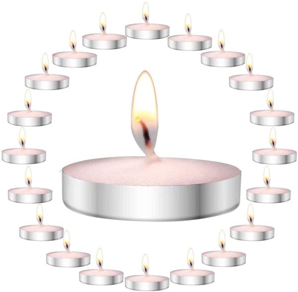 FIDI Scented Tealight Candles Bulk Pack Paraffin Pressed Wax, Smokeless, Dripless, Long Lasting Burning for Home Decor, Table Centerpieces, Birthday Parties, Christmas and Pool, Set of 50
