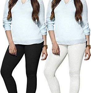 Lux Leggings Women's Cotton Lycra Churidar Leggings Combo Pack (White and Black, Free Size)