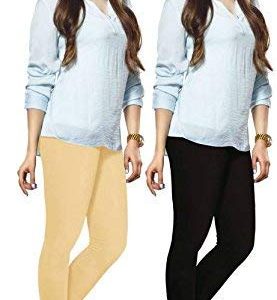 Lux Leggings Women's Cotton Lycra Churidar Legging Combo Pack (NL-14, Beige and Black, Free Size)