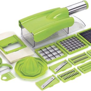 Ritu Stainless Steel 12 in 1 Chipser Slicer, Green and White
