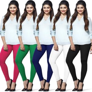 Lux Leggings Women's Cotton Lycra Leggings (Multicolour, Free Size)-Pack Of 5